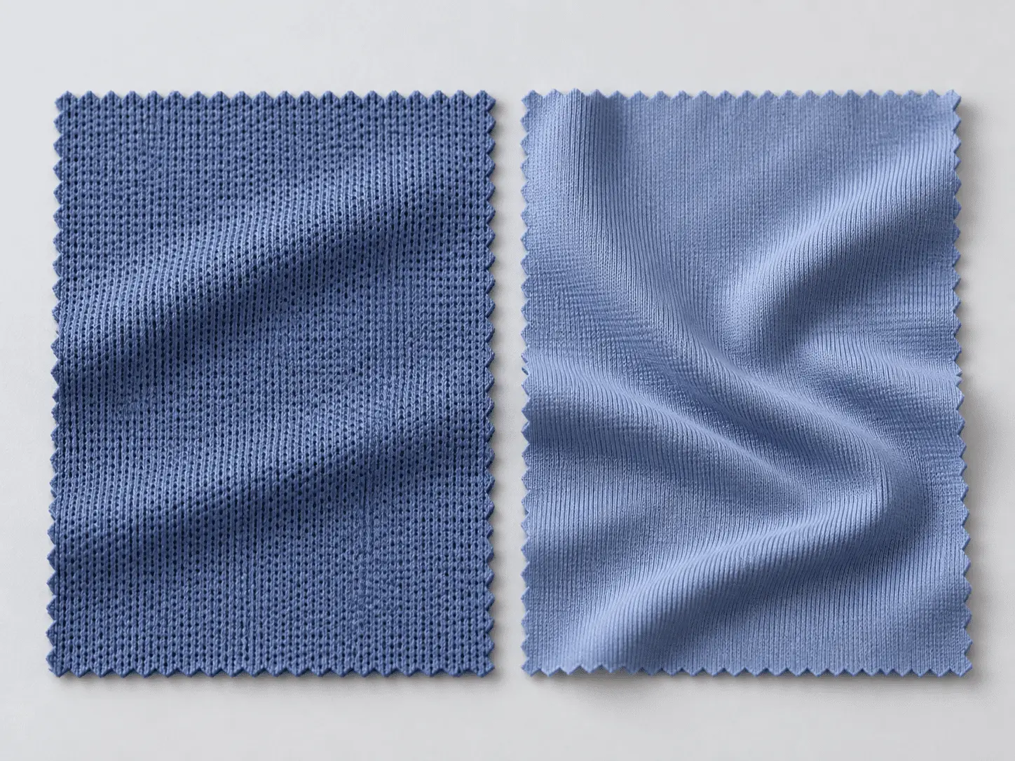 side-by-side swatches of polyester and nylon-spandex moisture-wicking fabric