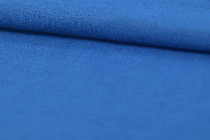S35872-2 cationic polyester double-face knit with slub plain face and waffle back in blue