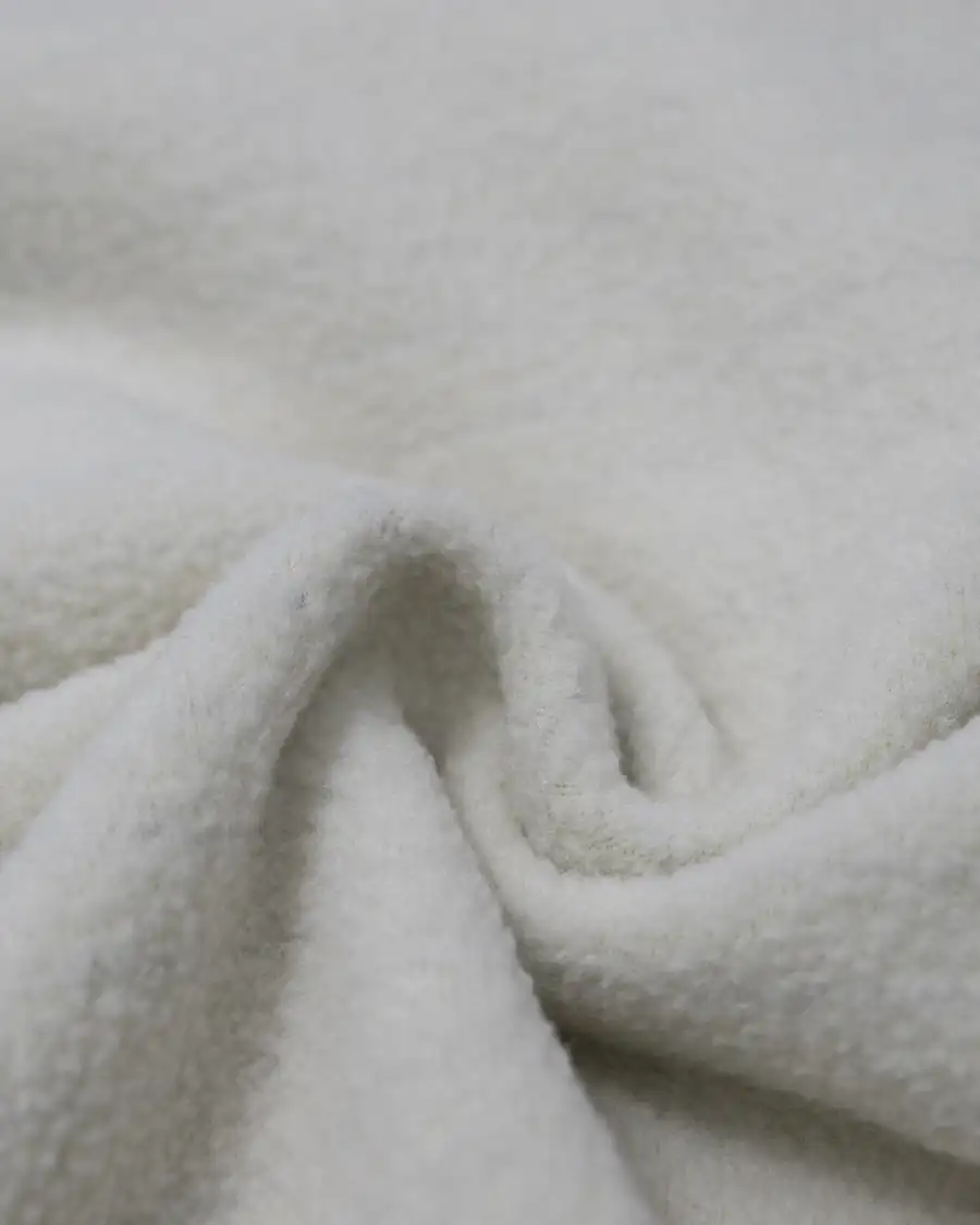 White polar fleece thermal fabric with soft raised pile