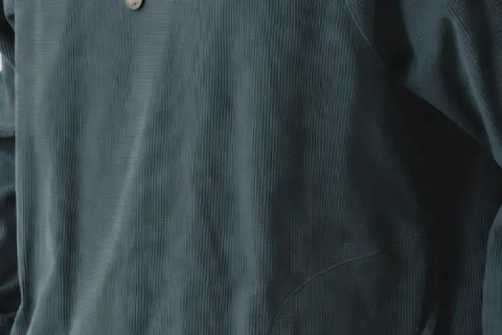XWT35979 cationic polyester waffle fabric with cotton-linen feel on a long-sleeve top